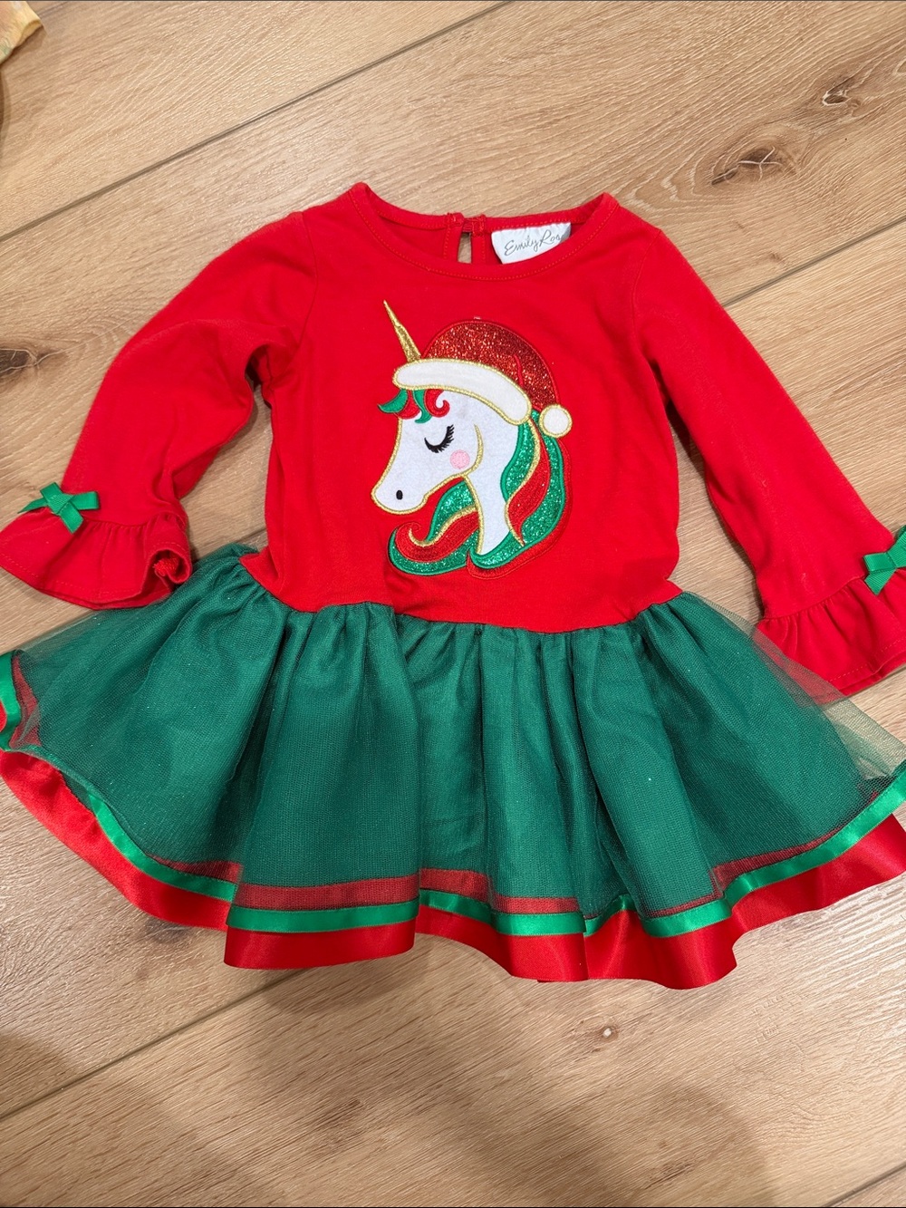 Emily Rose Red & Green Sparkle Unicorn Holiday Top